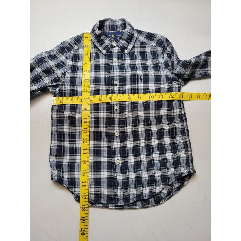 Ralph Lauren Blue Plaid Button-Down Shirt Long Sleeves Boys Toddler Size 4T